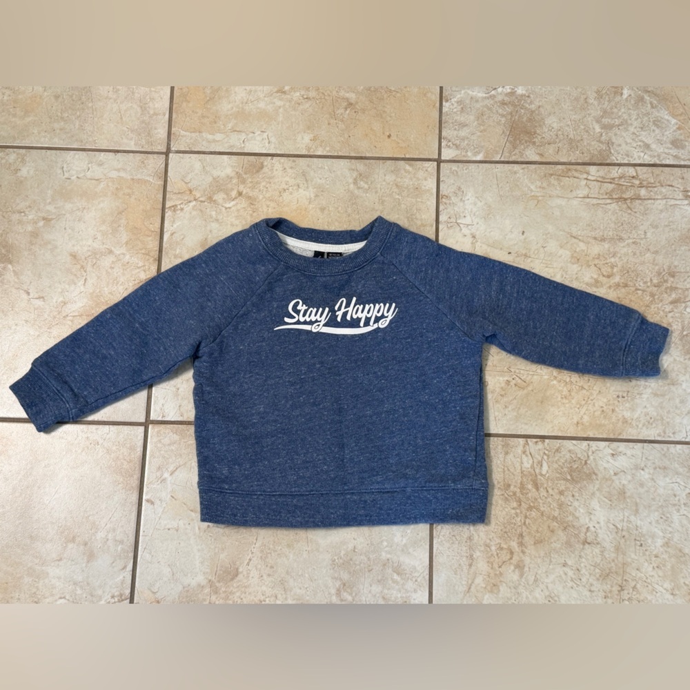 Janie and Jack Blue “Stay Happy” Toddler Sweatshirt Cozy Pullover